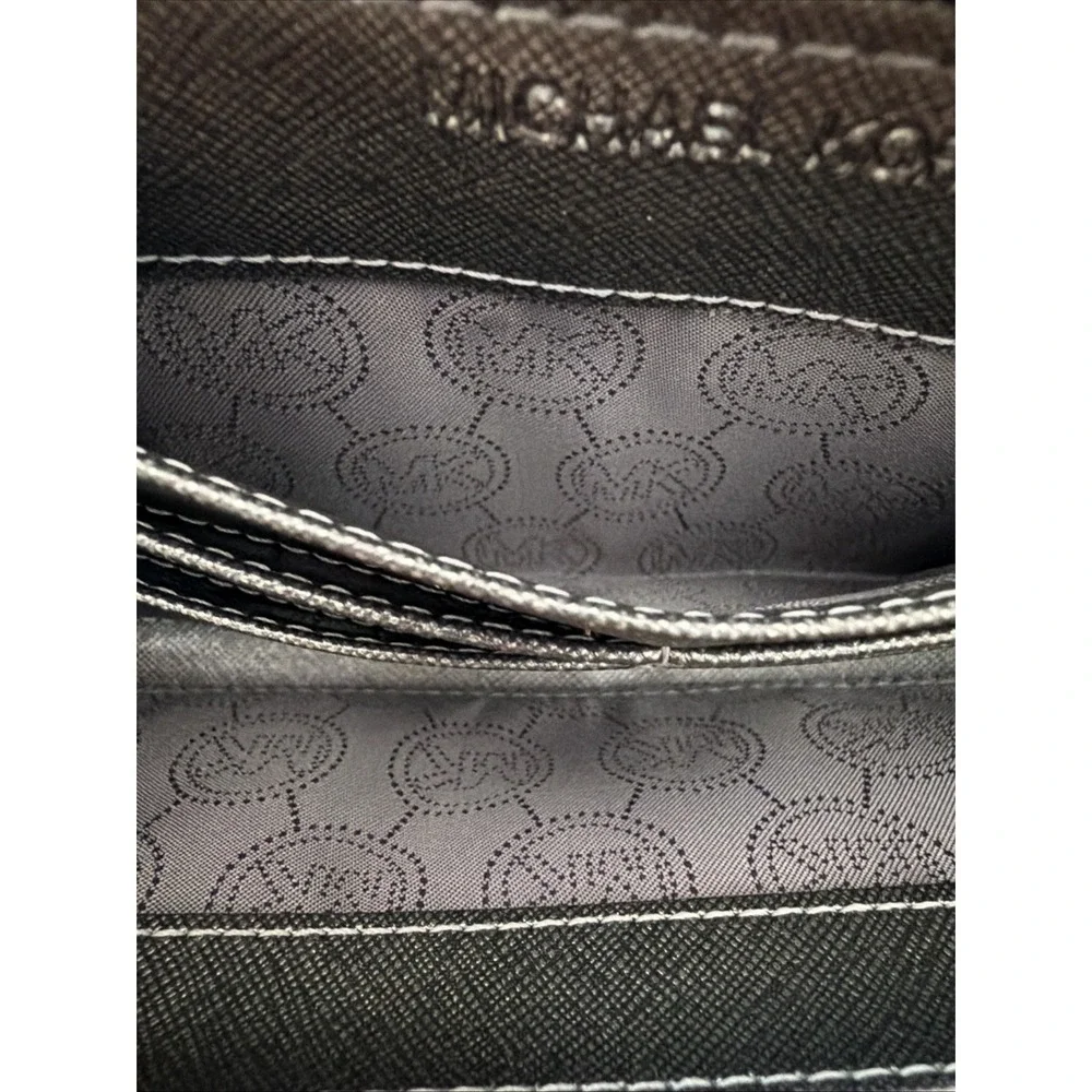Michael Kors MK Signature Metallic Silver Zip Around Wallet